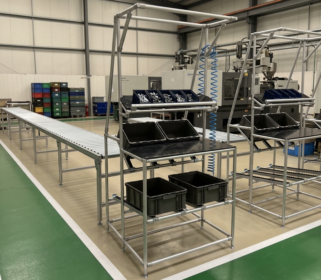 Modular workstation for lean manufacturing made from AluPro