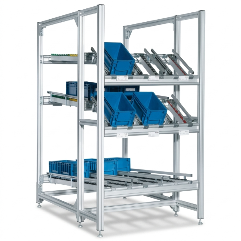 T-slot extrusion flow rack