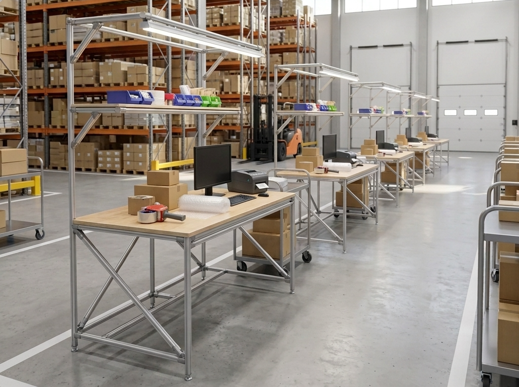 Modular aluminum workstation warehouse packing table